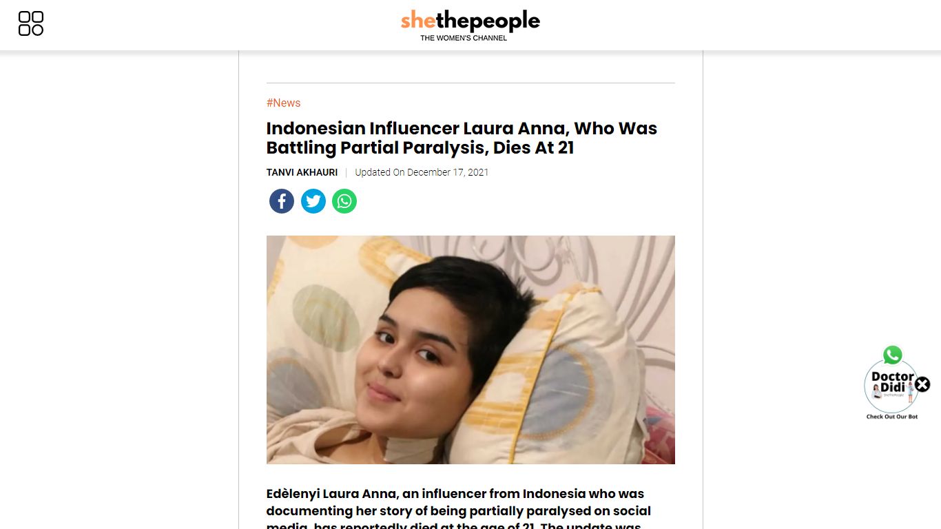 Indonesian Influencer Edèlenyi Laura Anna, Who Was Battling Partial ...