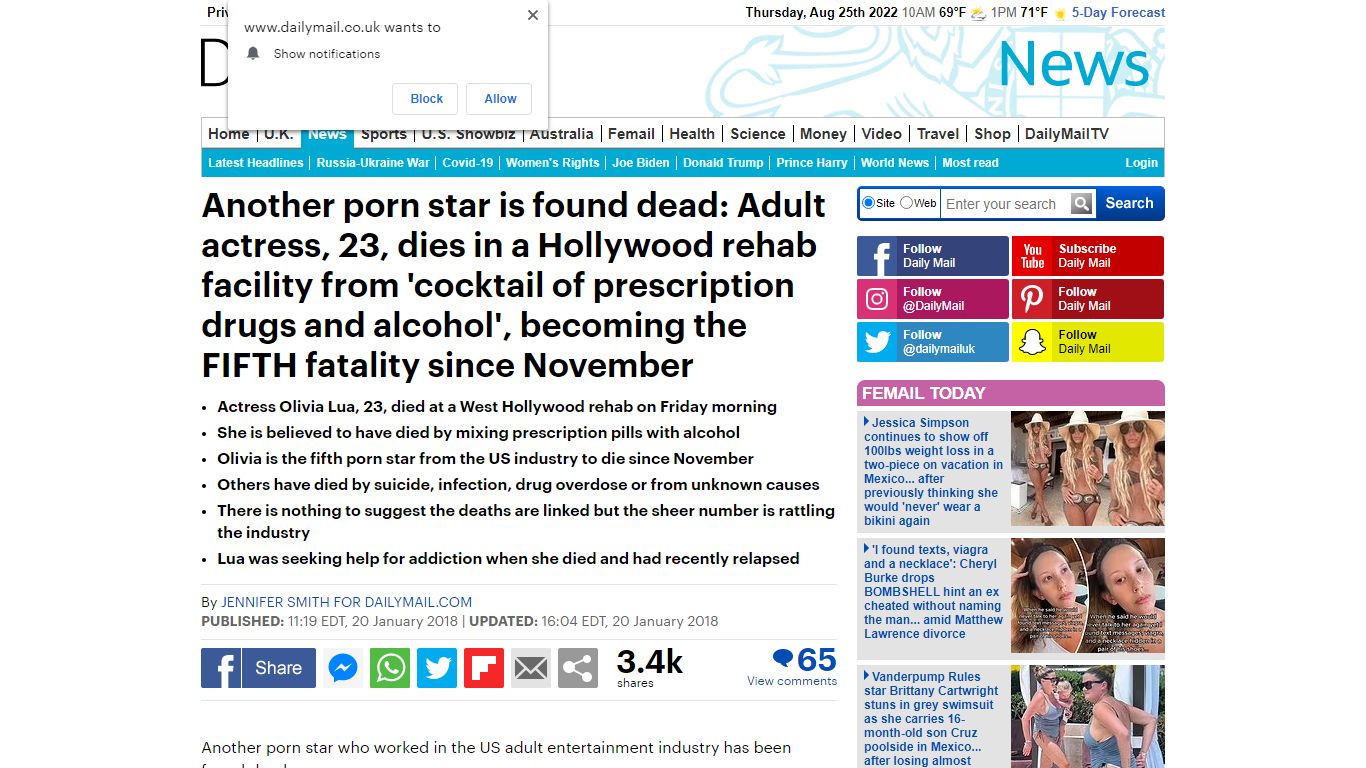 Fifth pornstar in three months dies | Daily Mail Online